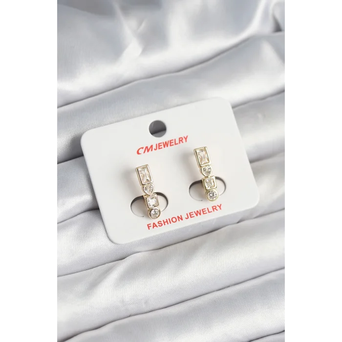 Pirinç Gold Renk Zirkon Taşlı Vintage Kadın Küpe