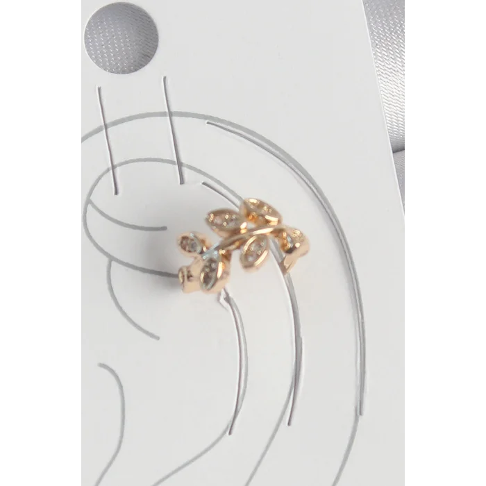 Pirinç Gold Renk Zirkon Taşlı Yaprak Model Kadın Kıkırdak Küpe
