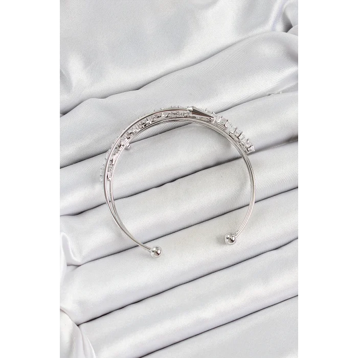 Pirinç Gümüş Renk Arpa Zirkon Taşlı Kadın Bileklik