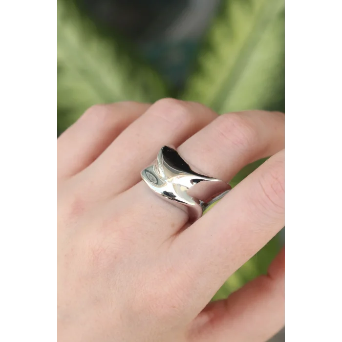 Pirinç Gümüş Renk Ayarlanabilir Kalın Ezme Yüzük