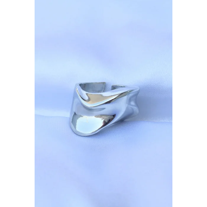 Pirinç Gümüş Renk Ayarlanabilir Kalın Ezme Yüzük