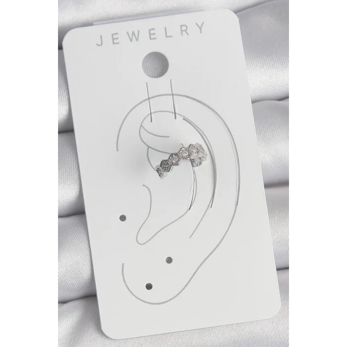 Pirinç Gümüş Renk Bal Peteği Model Zirkon Taşlı Kadın Kıkırdak Küpe