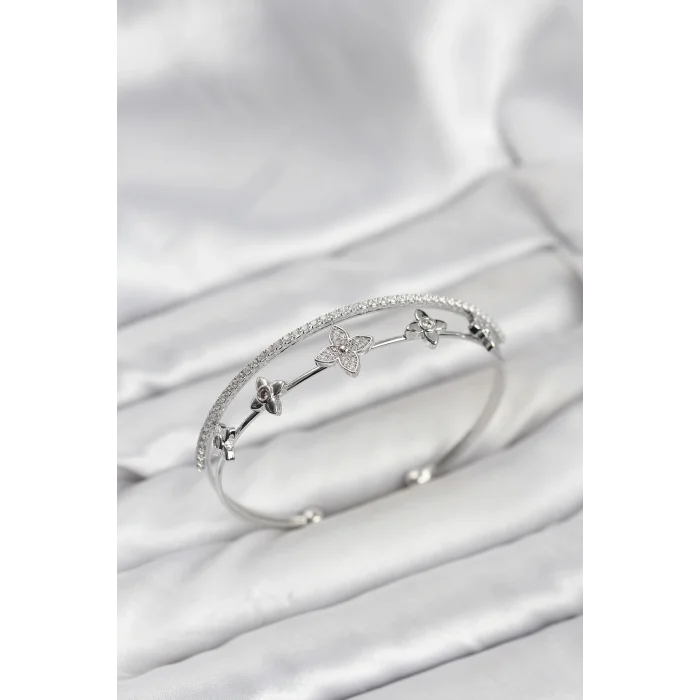 Pirinç Gümüş Renk Çiçek Model Kadın Bileklik