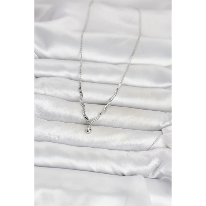 Pirinç Gümüş Renk Damla Model Kadın Kolye
