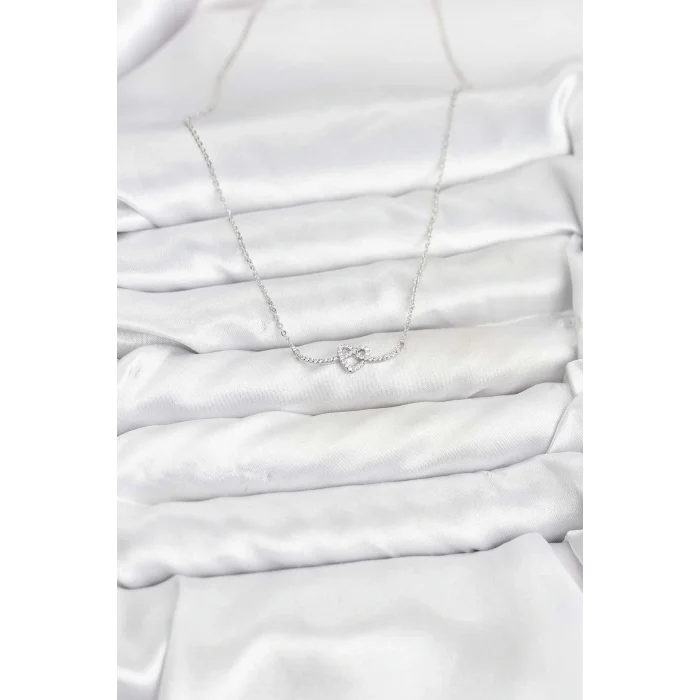 Pirinç Gümüş Renk Düğüm Kalp Model Kadın Kolye