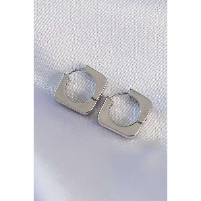 Pirinç Gümüş Renk Kare Küpe