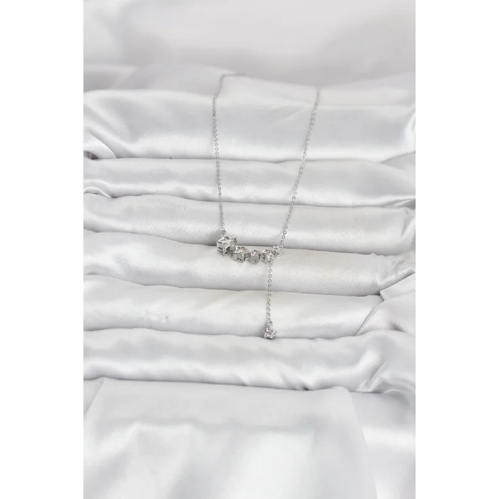 Pirinç Gümüş Renk Minimal Sallantılı Yıldız Model Kadın Kolye