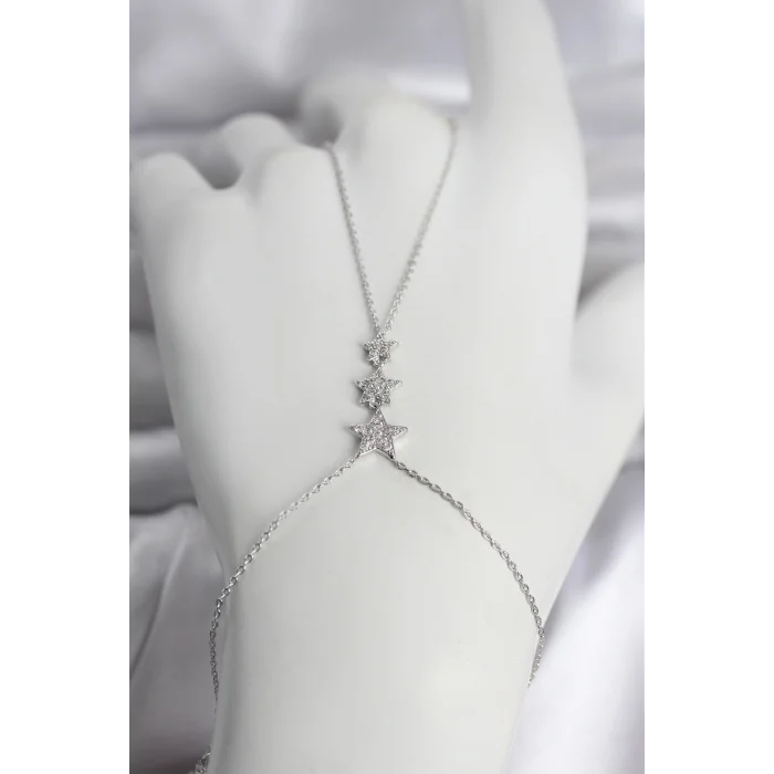 Pirinç Gümüş Renk Sıralı Yıldız Model Kadın Şahmeran