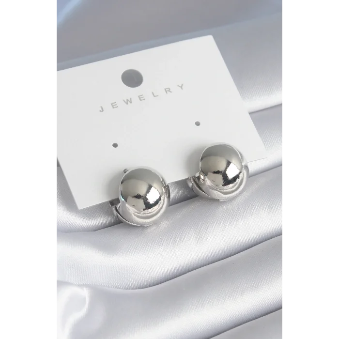 Pirinç Gümüş Renk Top Model Kadın Küpe