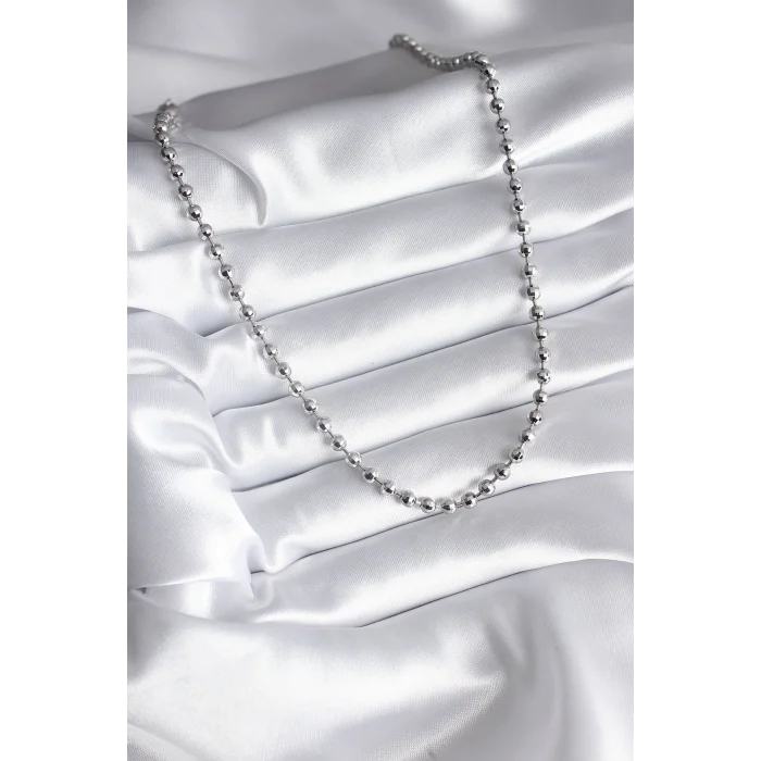 Pirinç Gümüş Renk Topçuk Detay Kadın Kolye