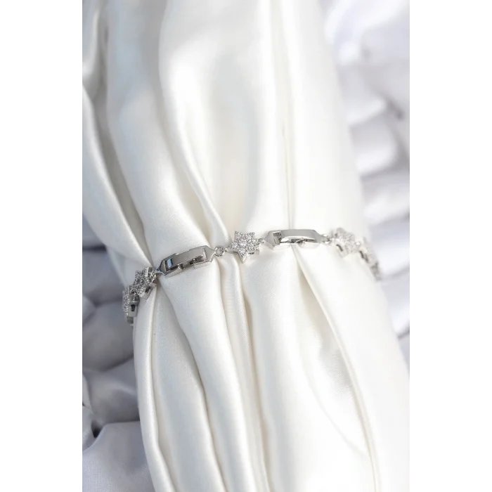 Pirinç Gümüş Renk Yıldız Model Kadın Bileklik