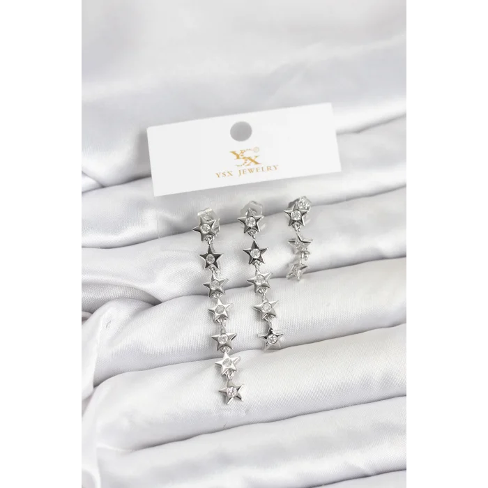 Pirinç Gümüş Renk Yıldız Model YSX Trio Küpe Seti