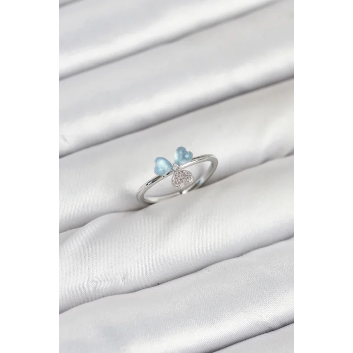 Pirinç Gümüş Renk Yonca Model Kadın Yüzük