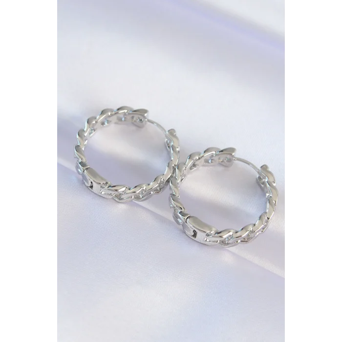 Pirinç Gümüş Renk Zincir Model Halka Küpe