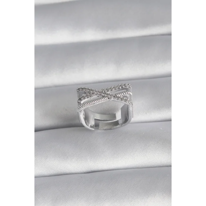 Pirinç Gümüş Renk Zirkon Taş Detay Kadın Yüzük