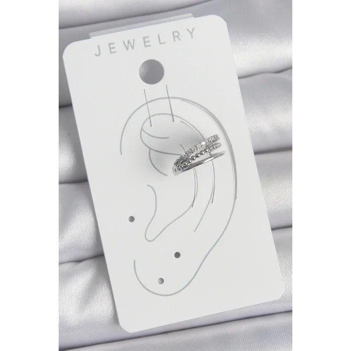 Pirinç Gümüş Renk Zirkon Taşlı 3Lü Sıralı Model Kadın Kıkırdak Küpe