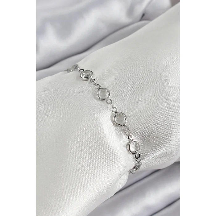 Pirinç Gümüş Renk Zirkon Taşlı Bileklik