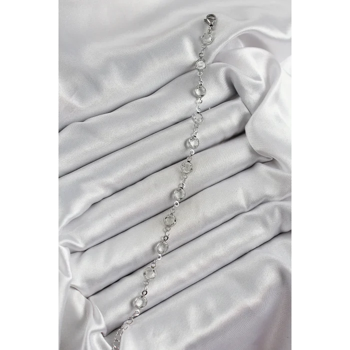 Pirinç Gümüş Renk Zirkon Taşlı Bileklik