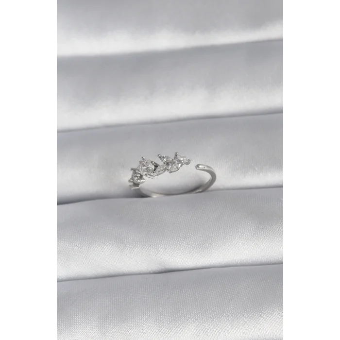 Pirinç Gümüş Renk Zirkon Taşlı Çiçek Model Kadın Yüzük