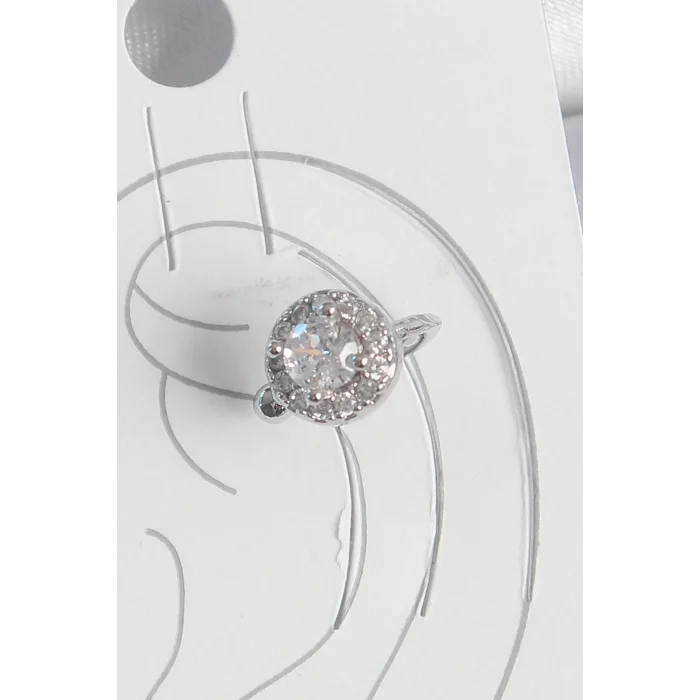 Pirinç Gümüş Renk Zirkon Taşlı Kadın Kıkırdak Model Küpe