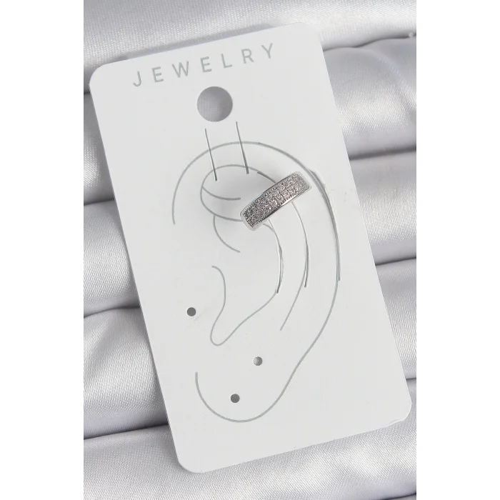 Pirinç Gümüş Renk Zirkon Taşlı Kıkırdak Model Kadın Küpe