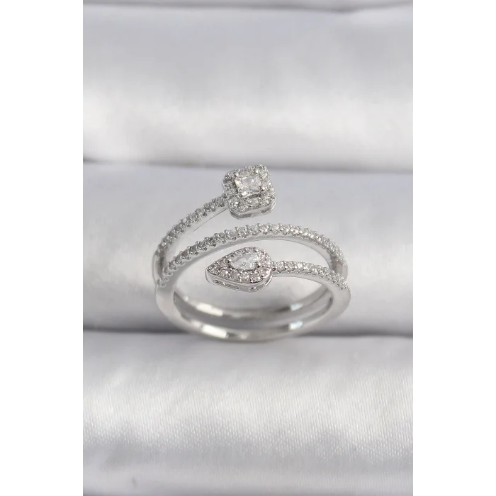 Pirinç Gümüş Renk Zirkon Taşlı Ok Model VIP Seri Kadın Yüzük