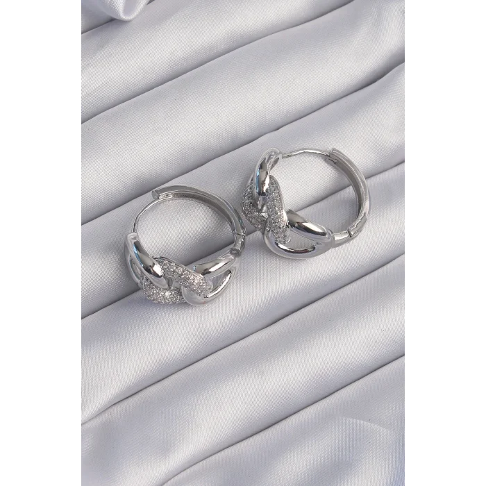 Pirinç Gümüş Renk Zirkon Taşlı Samanyolu Küpe