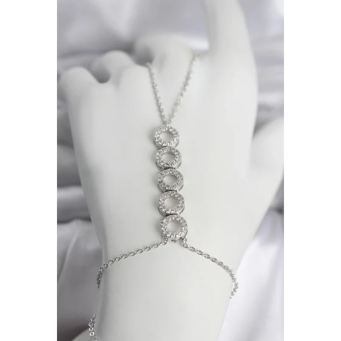 Pirinç Gümüş Renk Zirkon Taşlı Sıralı Halka Model Kadın Şahmeran