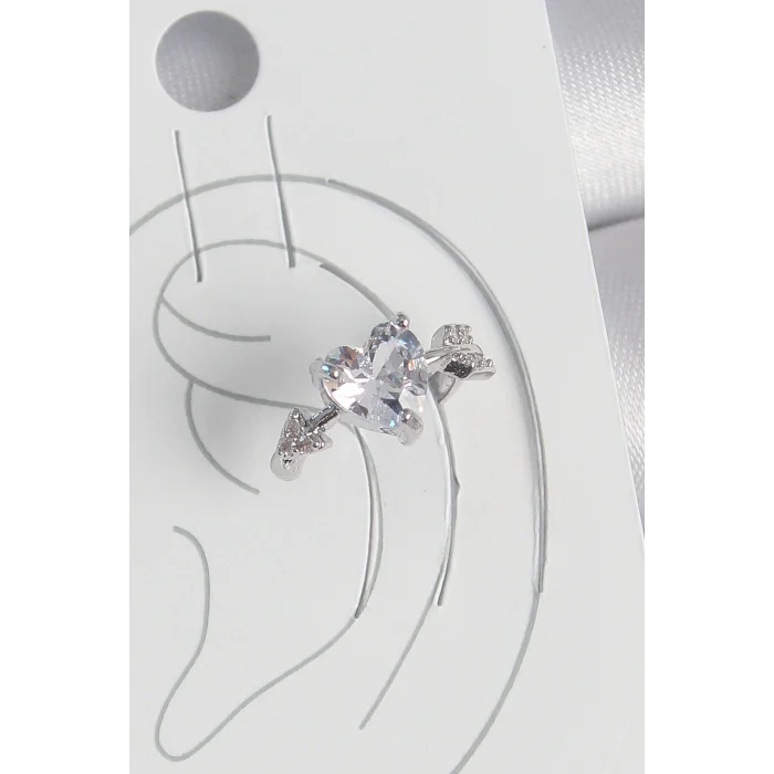 Pirinç Gümüş Renk Zirkon Taşlı Yıldız Model Kadın Kıkırdak Küpe