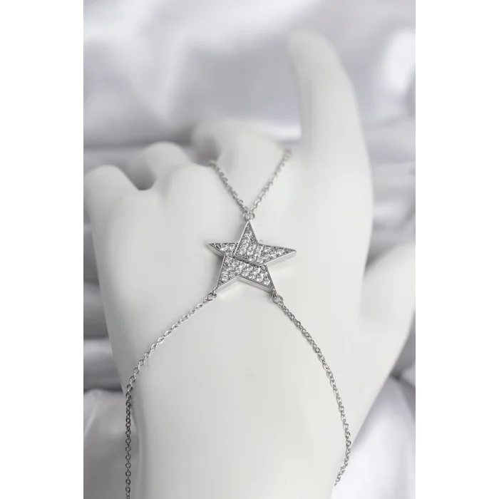 Pirinç Gümüş Renk Zirkon Taşlı Yıldız Model Kadın Şahmeran