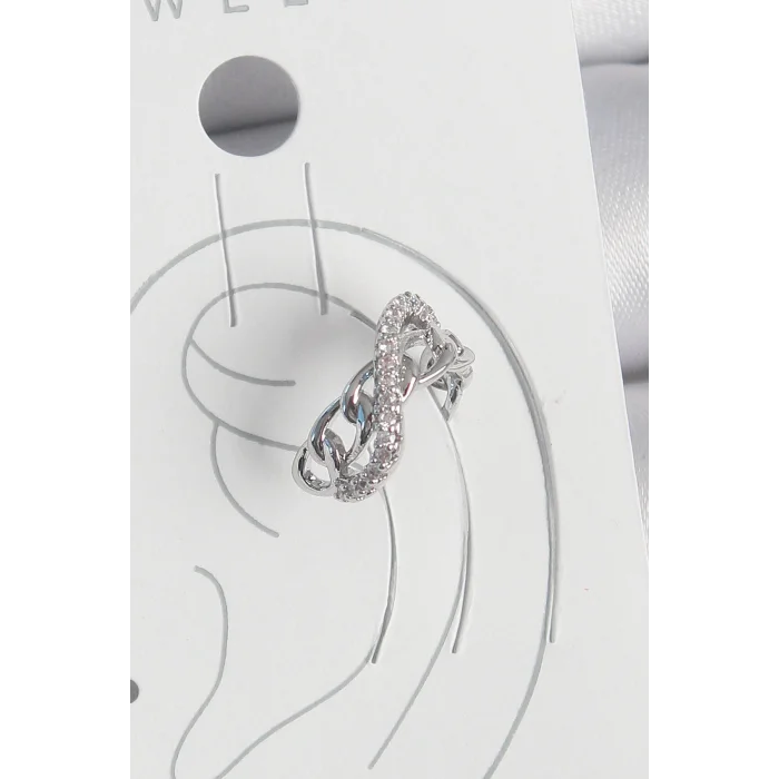 Pirinç Gümüş Renk Zirkon Taşlı Zincir Sonsuzluk Model Kadın Kıkırdak Küpe