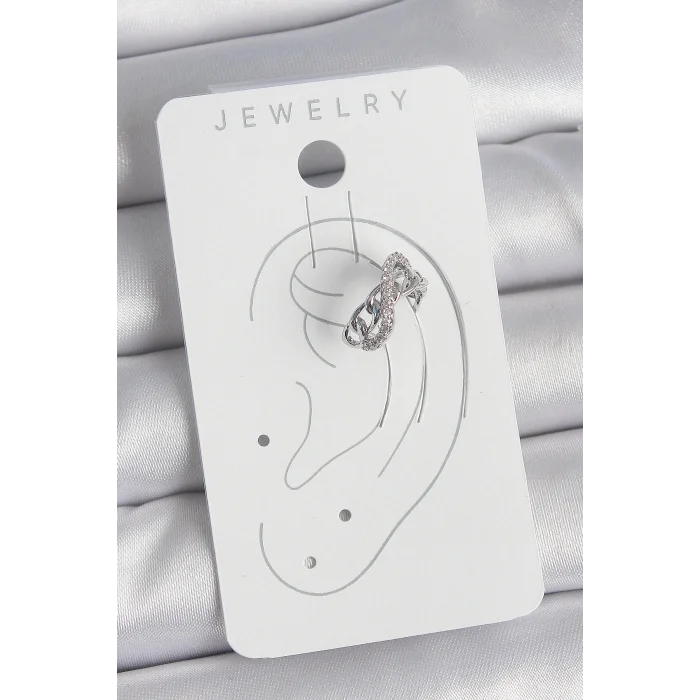 Pirinç Gümüş Renk Zirkon Taşlı Zincir Sonsuzluk Model Kadın Kıkırdak Küpe