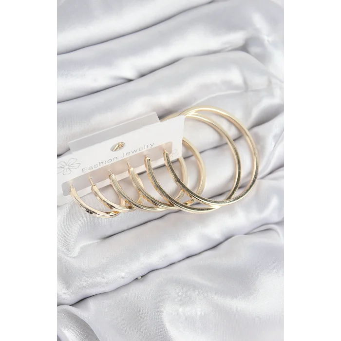 Pirinç Halka Model Gold Renk Kadın Set Küpe