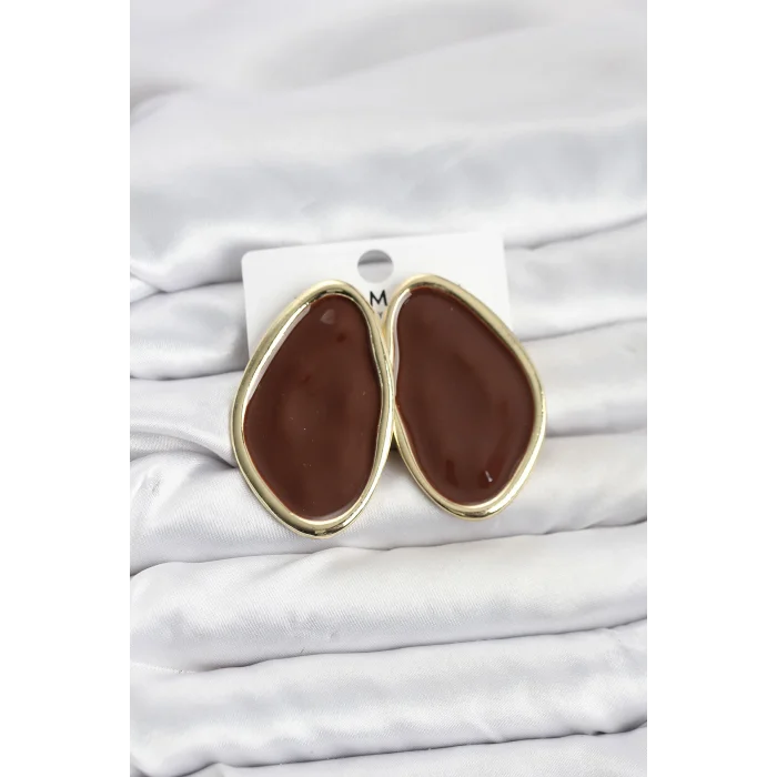 Pirinç Kahverengi Mineli Damla Model Vintage Plaka Kadın Küpe