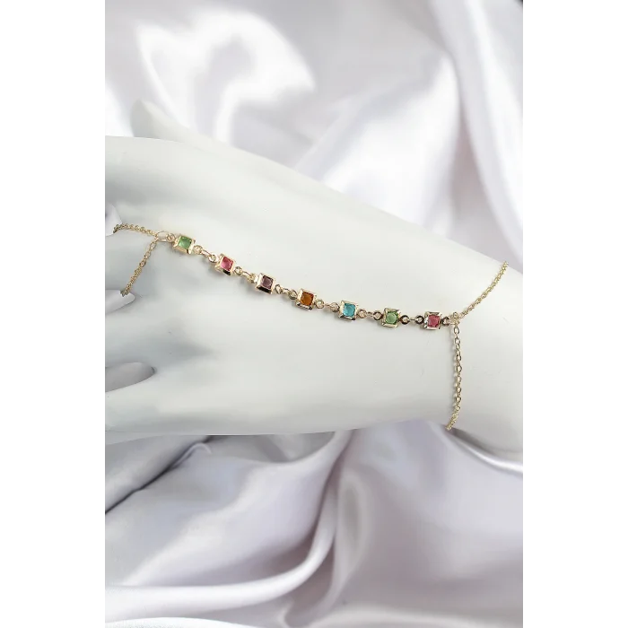 Pirinç Renkli Kare Zirkon Taşlı Y Model Gold Renk Kadın Şahmeran