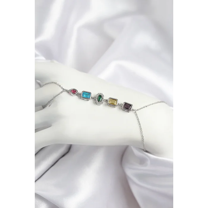 Pirinç Renkli Zirkon Taşlı Model Gümüş Renk Şahmeran