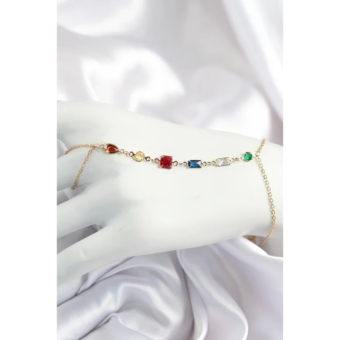 Pirinç Renkli Zirkon Taşlı Y Model Gold Renk Kadın Şahmeran