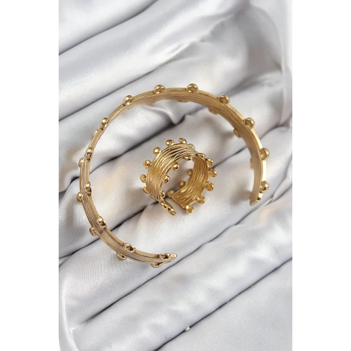 Pirinç Topcuk Model Gold Renk Bileklik Yüzük Set
