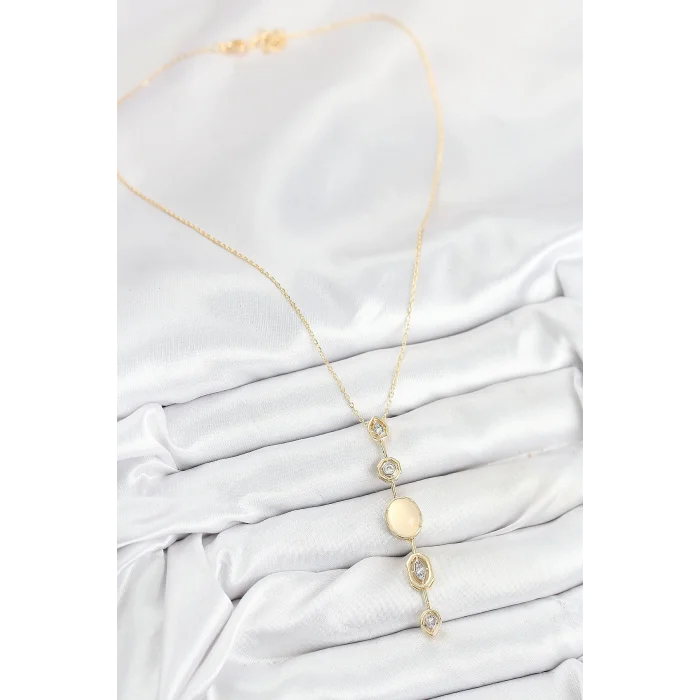 Pirinç Zincir Sarı Gold Renk Zirkon Taşlı Y Kolye