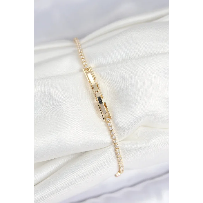 Pirinç Zirkon Taşlı Asorti Model Gold Renk Kadın Bilekilk