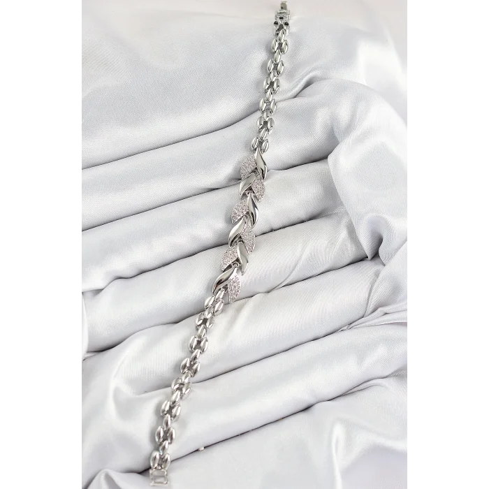 Pirinç Zirkon Taşlı Balık Kuyruğu Model Gümüş Renk Kadın Bileklik