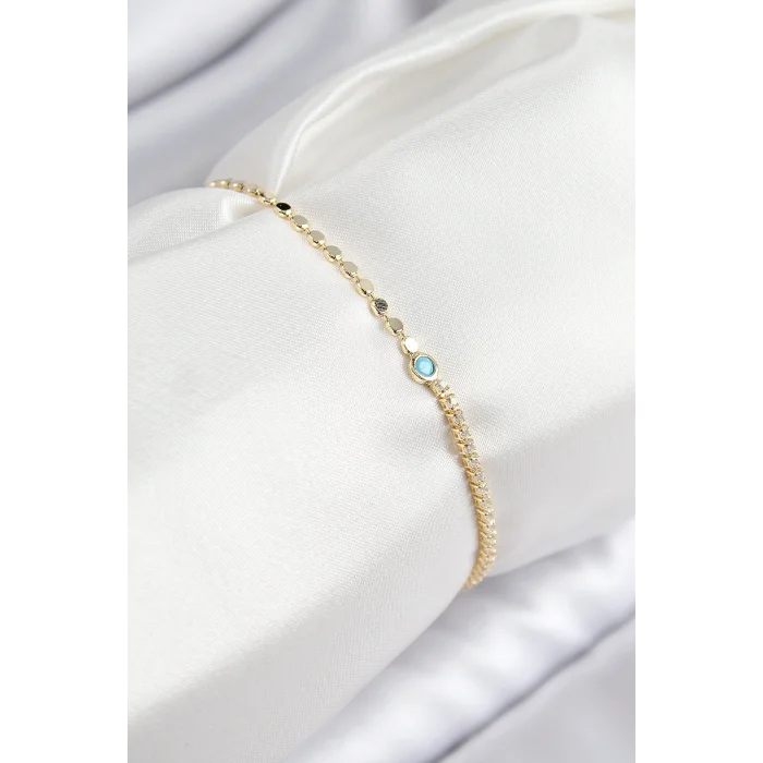 Pirinç Zirkon Taşlı Boncuk Model Ezme Zincir Gold Renk Kadın Bileklik