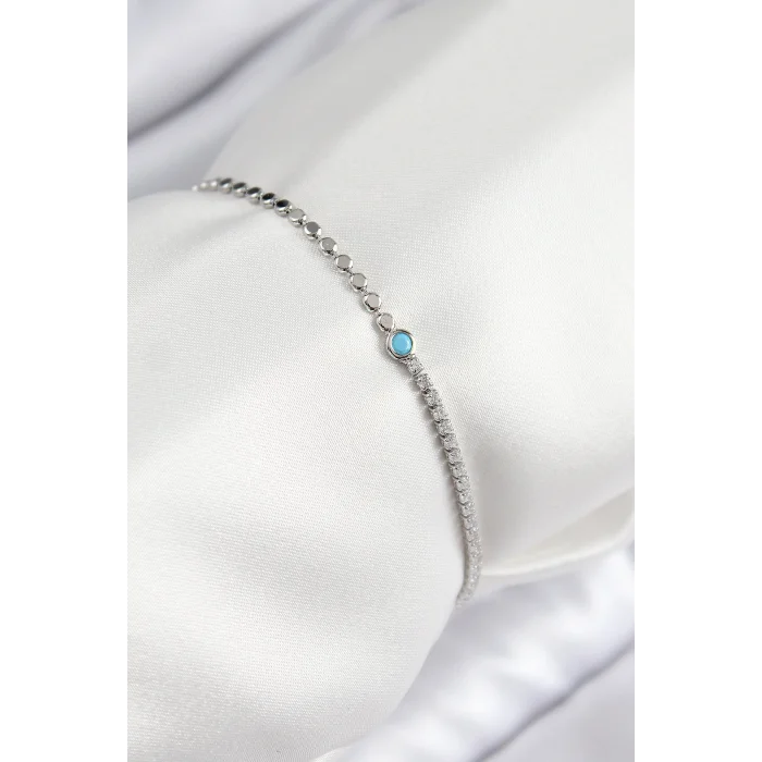 Pirinç Zirkon Taşlı Boncuk Model Ezme Zincir Gümüş Renk Kadın Bileklik