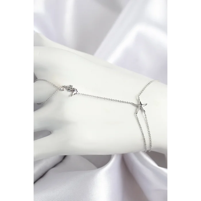 Pirinç Zirkon Taşlı Deniz Atı Ve Yıldız Model Gümüş Renk Şahmeran