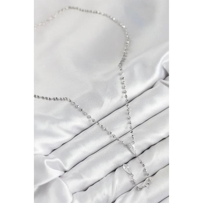 Pirinç Zirkon Taşlı Gümüş Renk Kadın Y Kolye