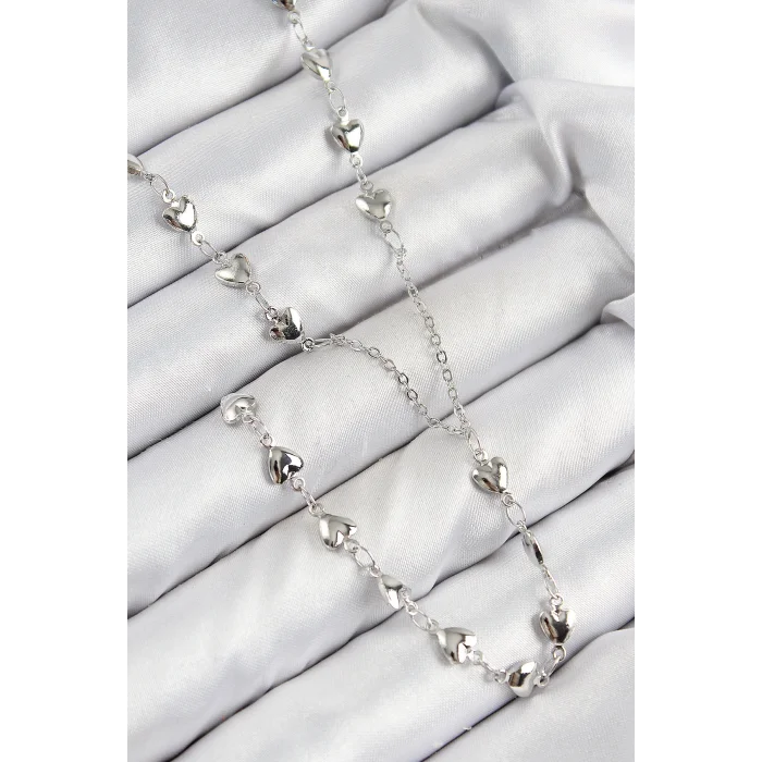 Pirinç Zirkon Taşlı Kalp Model Gümüş Renk Y Kolye