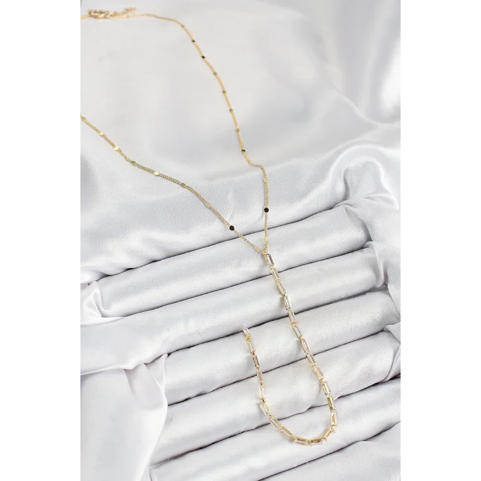 Pirinç Zirkon Taşlı Model Gold Renk Y Kolye