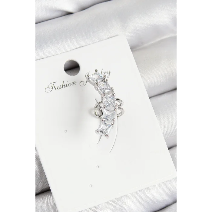 Pirinç Zirkon Taşlı Model Gümüş Renk Sağ Kıkırdak Küpe