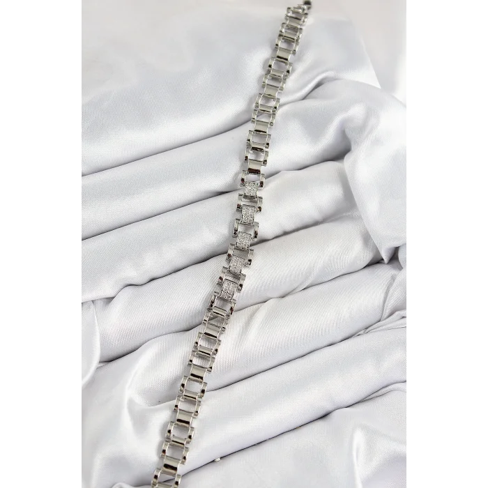 Pirinç Zirkon Taşlı Parçalı Model Gümüş Renk Kadın Bileklik