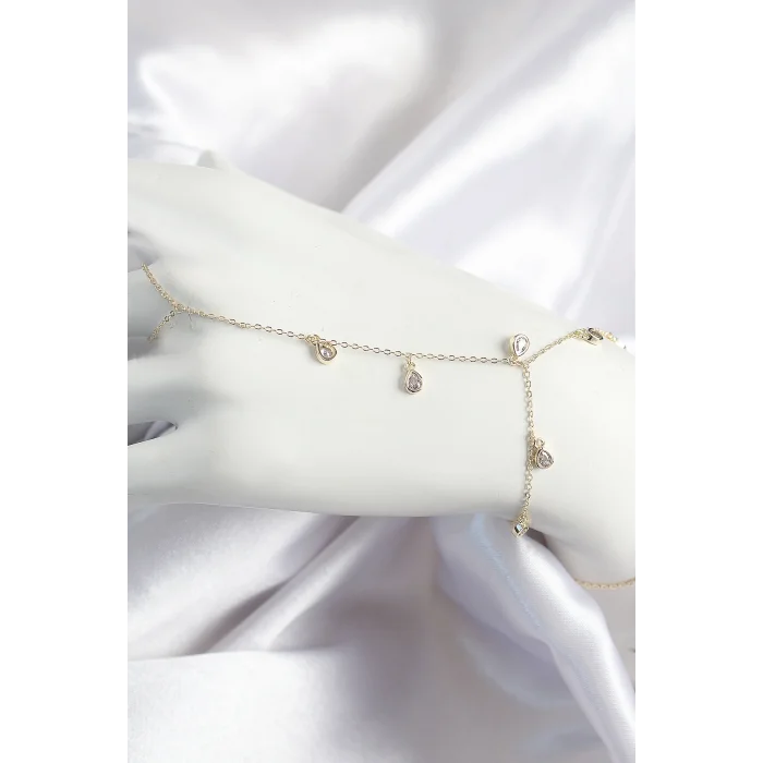 Pirinç Zirkon Taşlı Sallantılı Damla Model Gold Renk Kadın Şahmeran